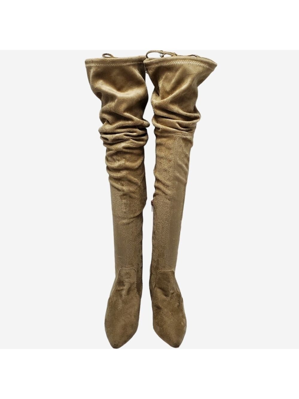 Suede Pointed Toe Over The Knees Thigh High Stretchy Heeled Boot - Picture 12 of 16